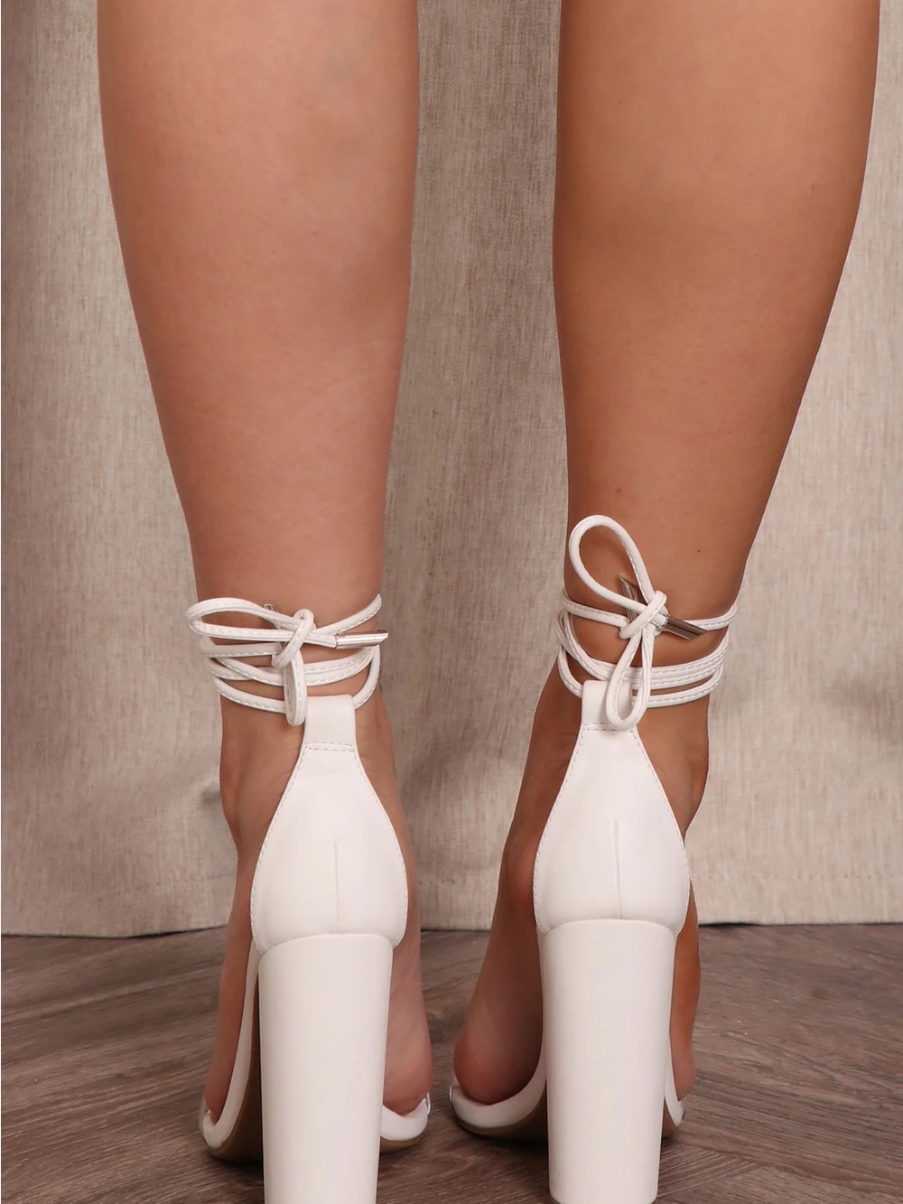 Fashion Nova White Ankle-Tie Block Heel Sandals